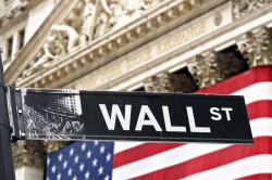 September 2008 New York NY; New York Stock Exchange with Wall street sign in front